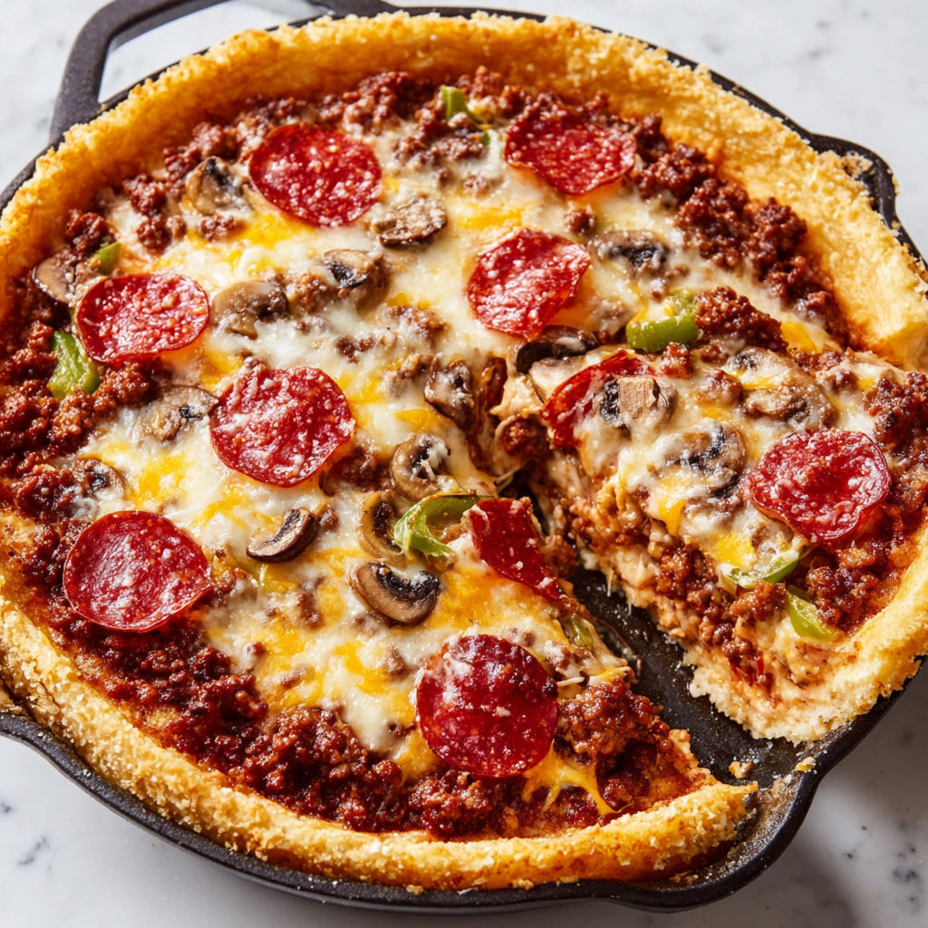 A hearty pizza pie recipe with pepperoni and mushrooms.