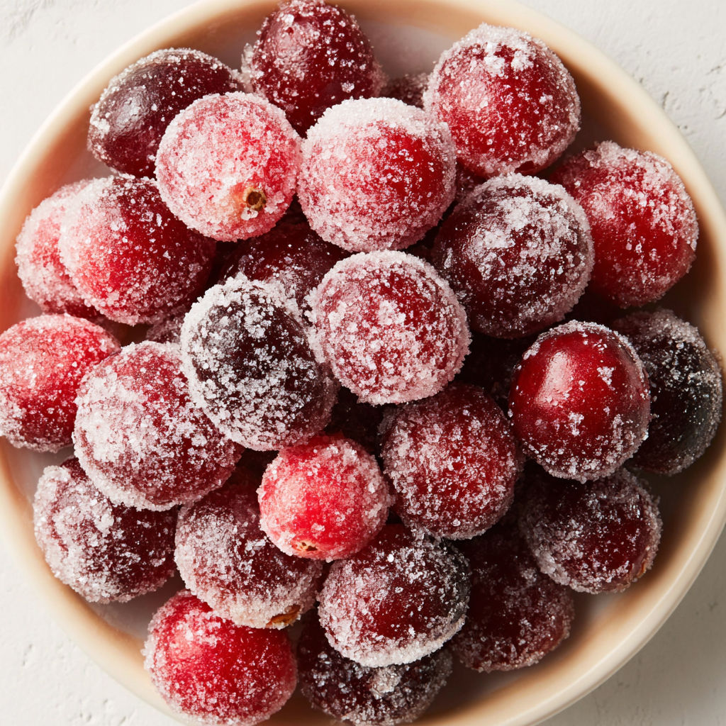 A bowl of frozen cranberries.