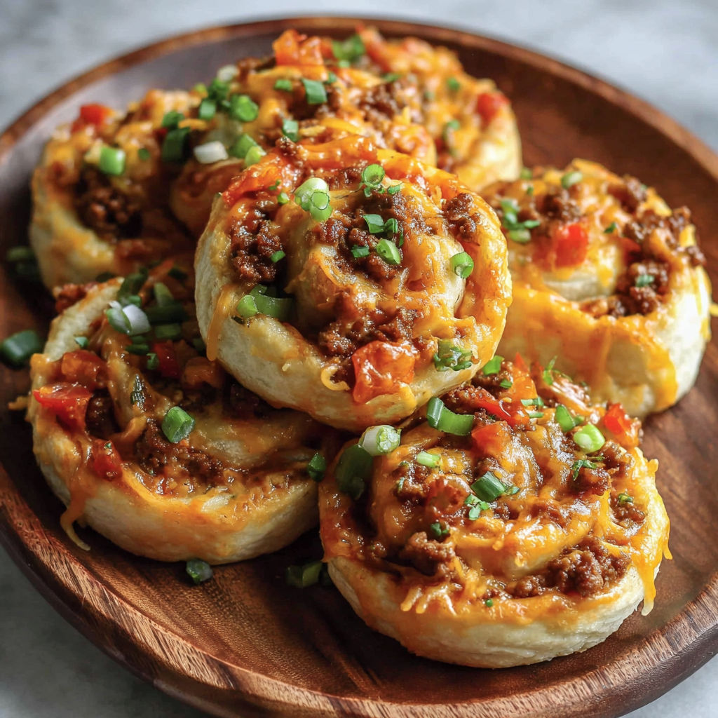 A plate of taco pinwheels with cheese and peppers.