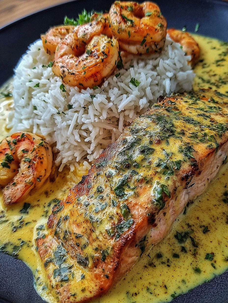 A plate of food with shrimp and rice.