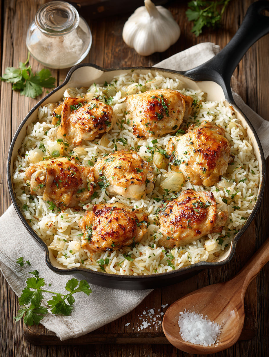 A pan of rice and chicken.