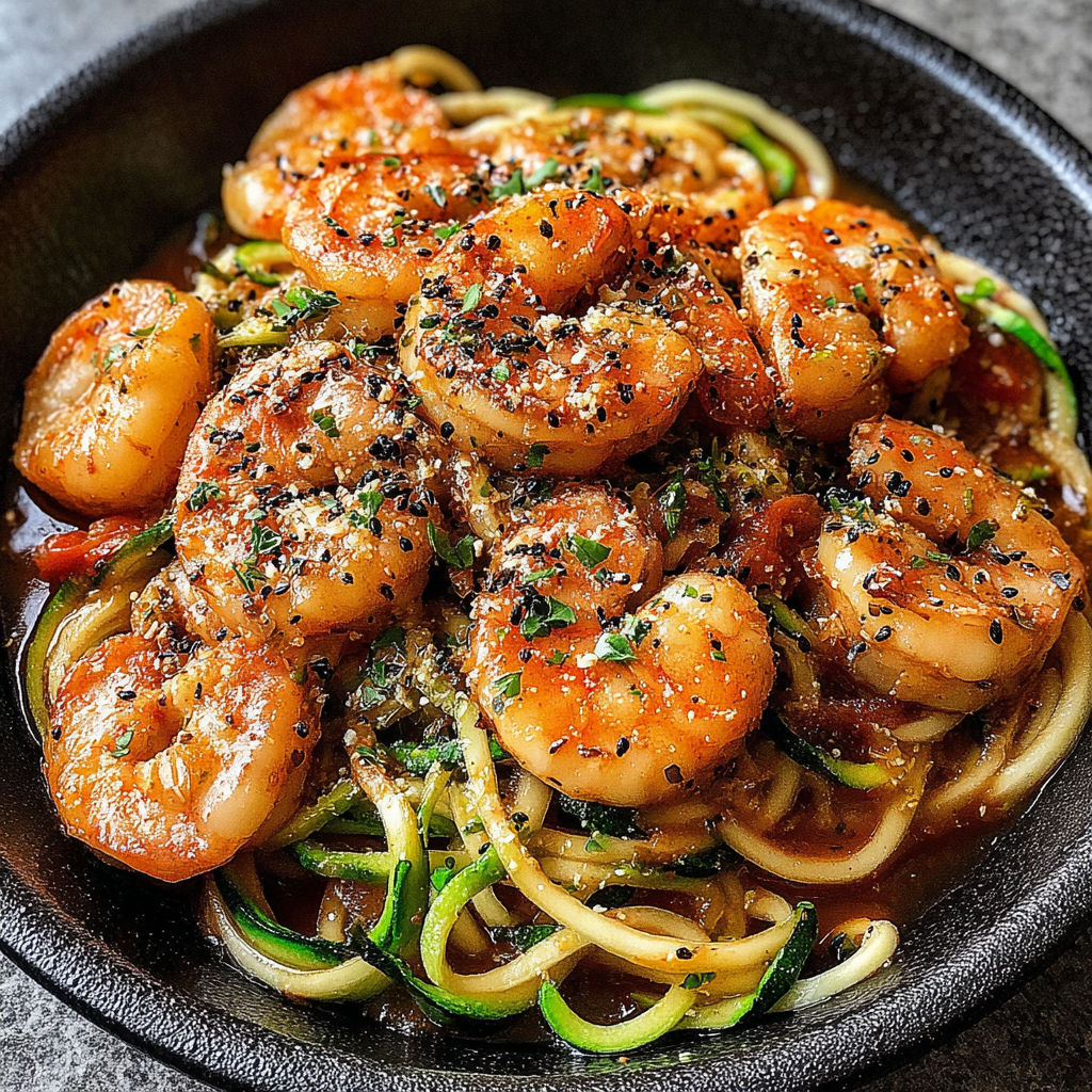 A bowl of shrimp scampi zoodles.