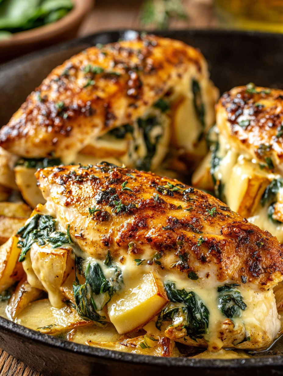 Chicken with greens and cheese.