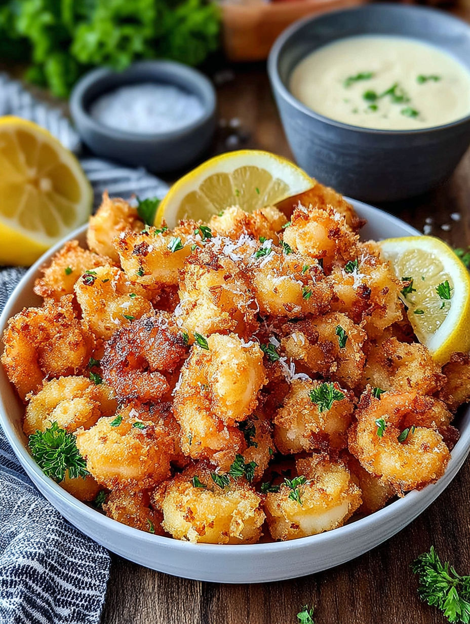 A bowl of food with lemon wedges on top.