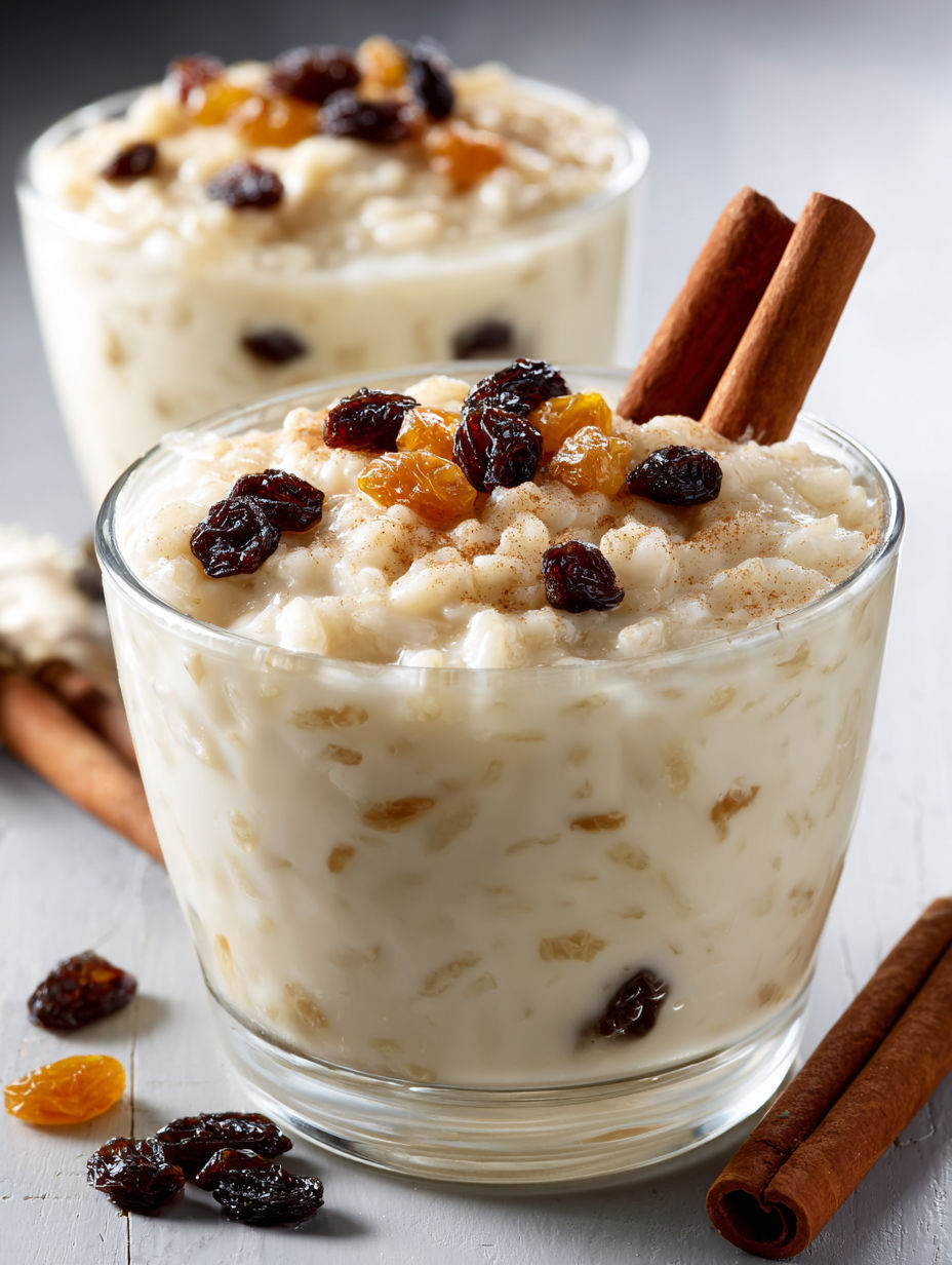 A glass of arroz con leche with cinnamon on top.