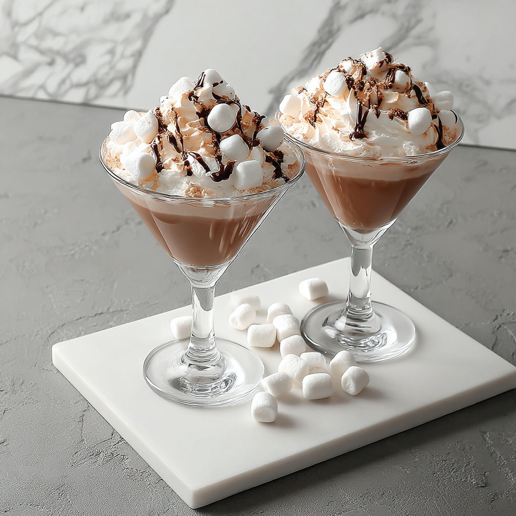 Two glasses of frozen hot chocolate martini.