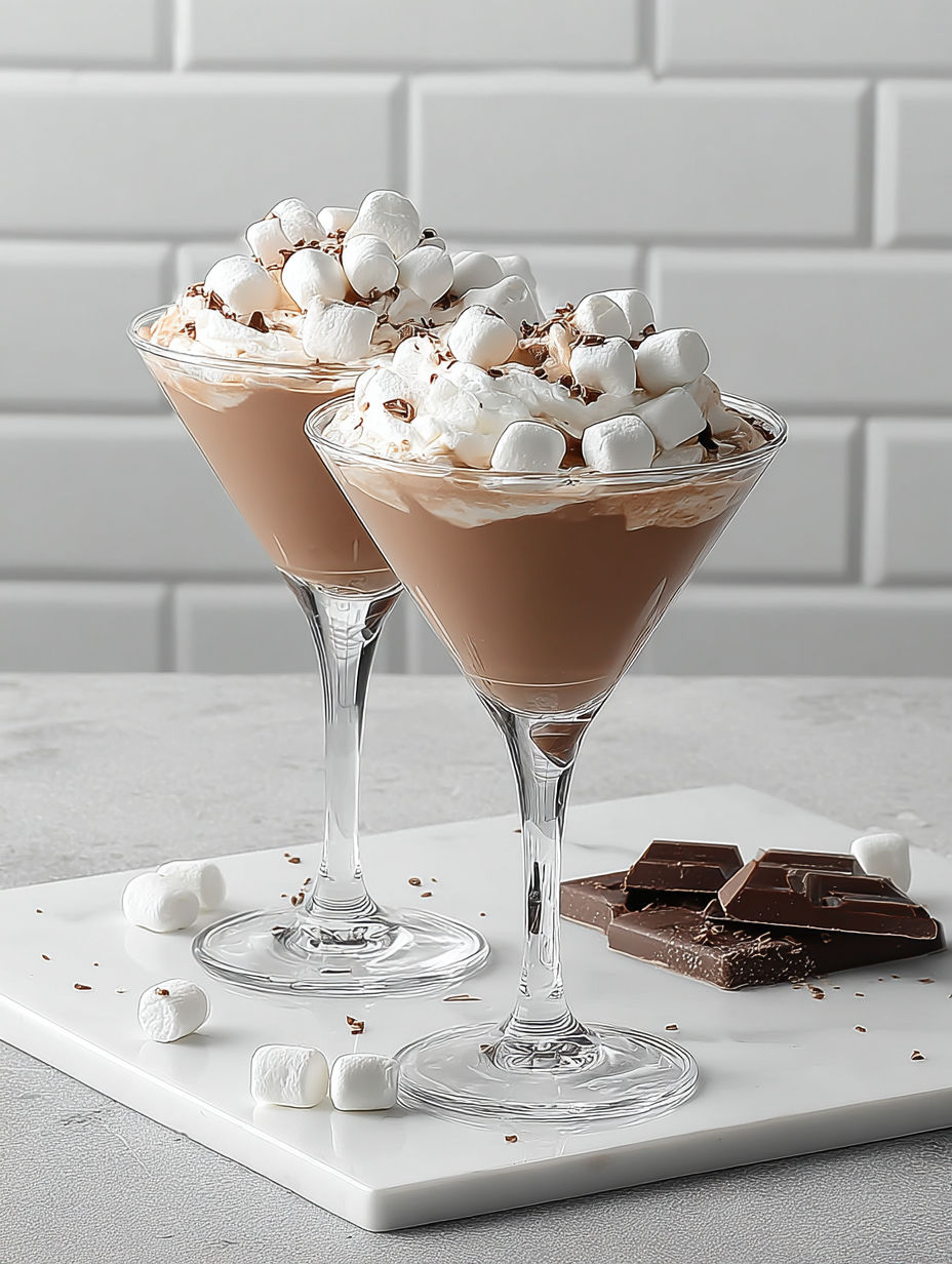 Two glasses of frozen hot chocolate martini.