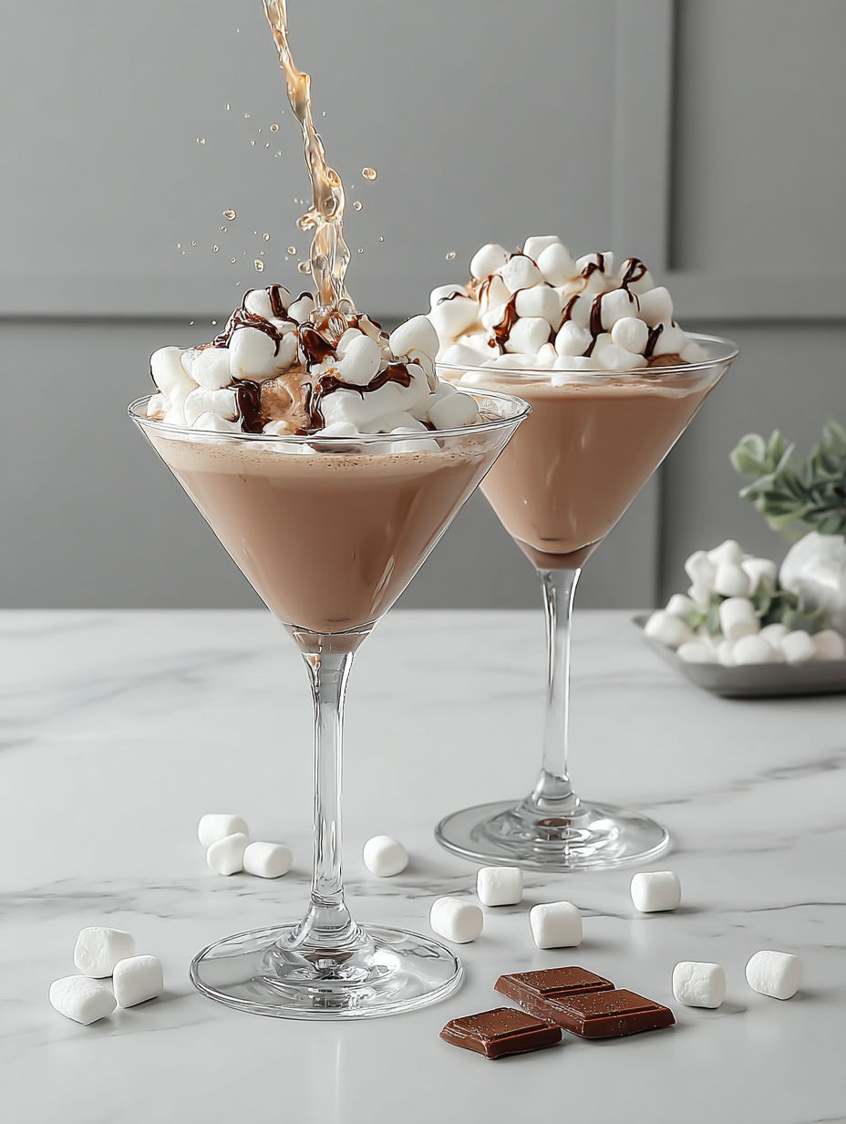 Two glasses of frozen hot chocolate martini.