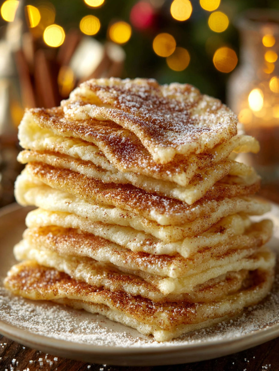 A stack of cinnamon crisps on a plate.