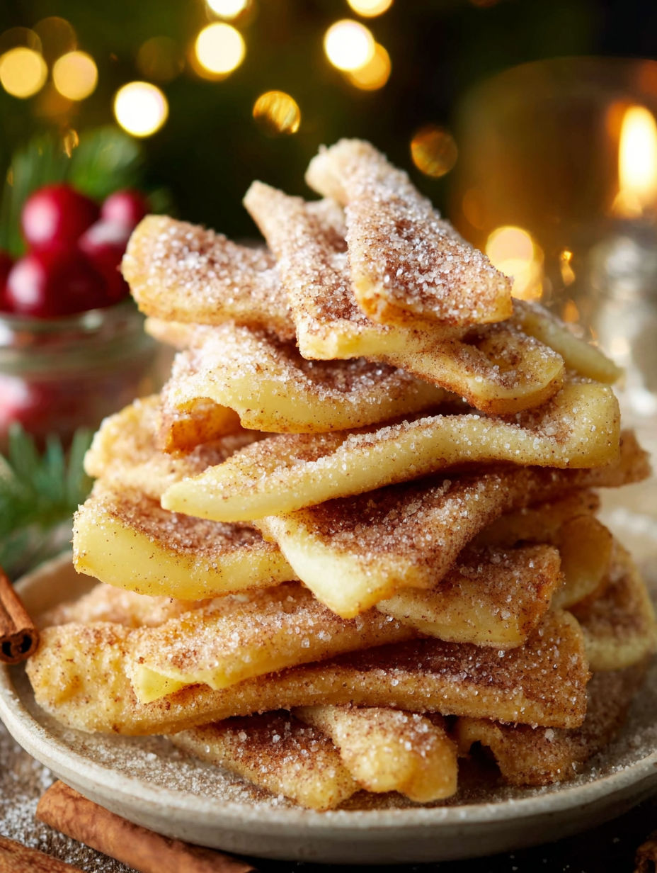 A stack of cinnamon crisps on a plate.