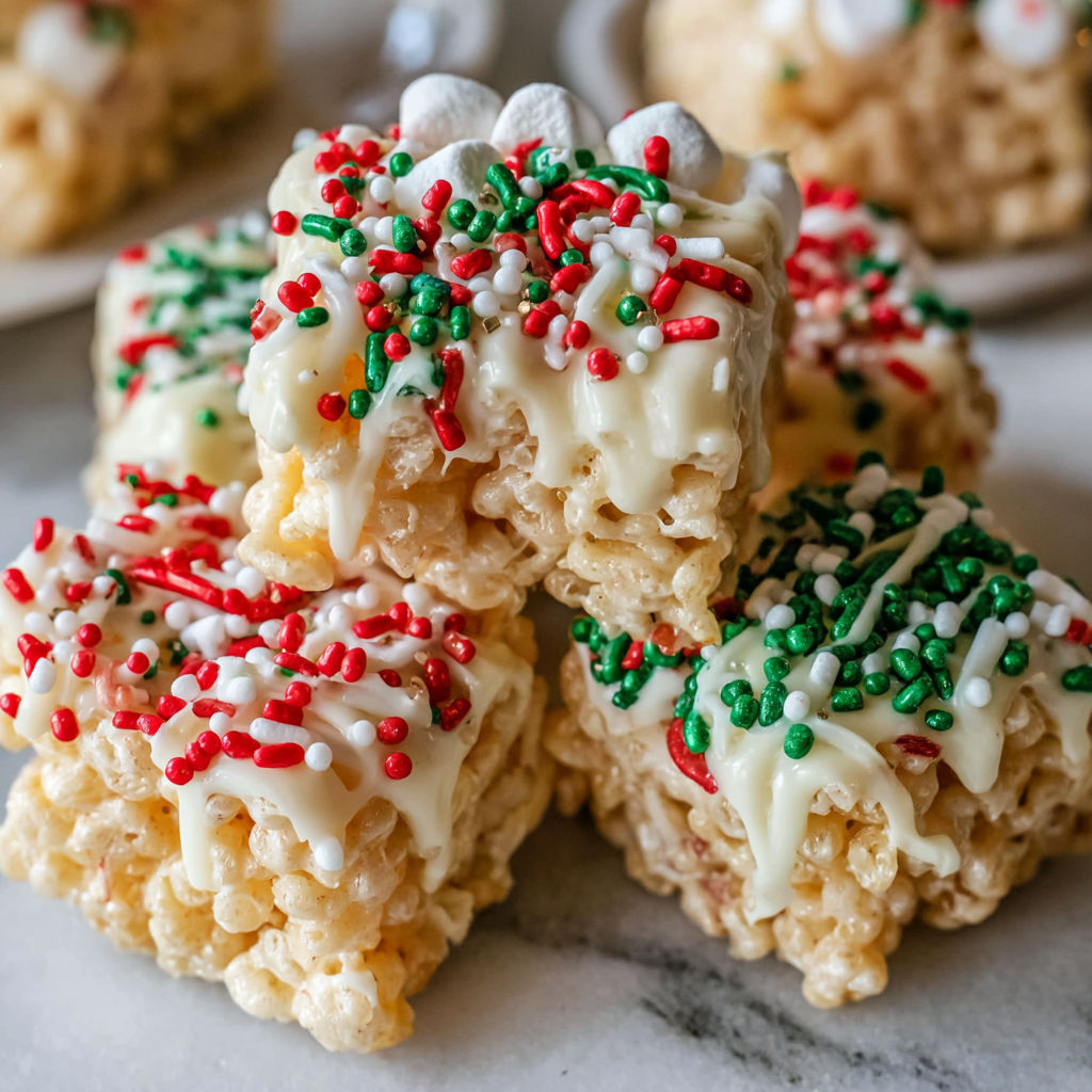 A stack of Christmas Rice Crispy Treats.
