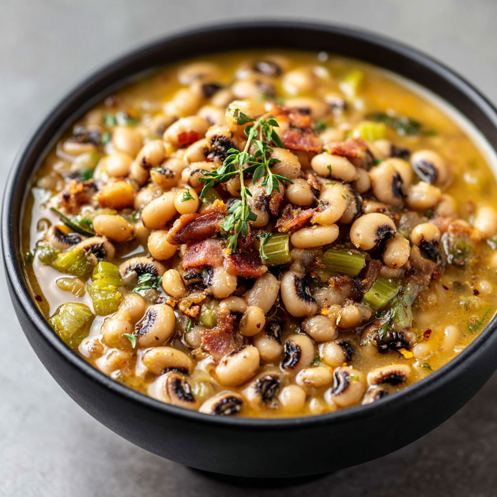 A bowl of black eyed peas.