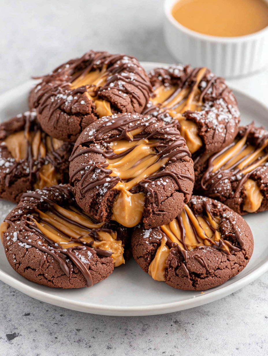A plate of chocolate peanut butter cookies.