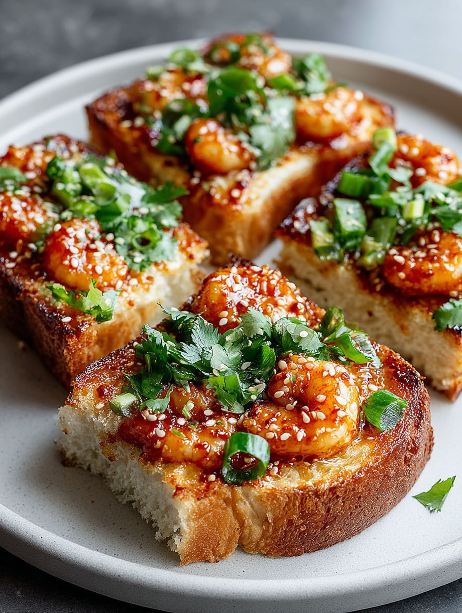 Shrimp toast on a plate.