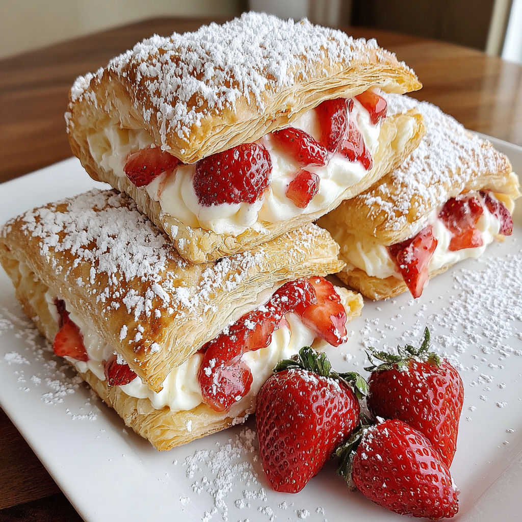 A stack of strawberry cheesecake turnovers.