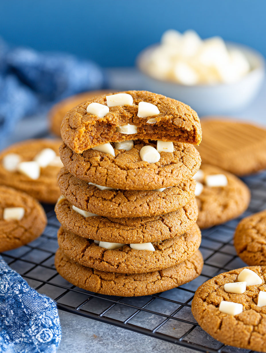 A stack of Biscoff cookies on a cooling rack.