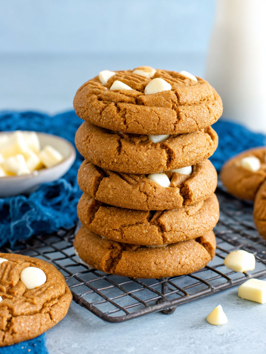 A stack of Biscoff cookies on a cooling rack.