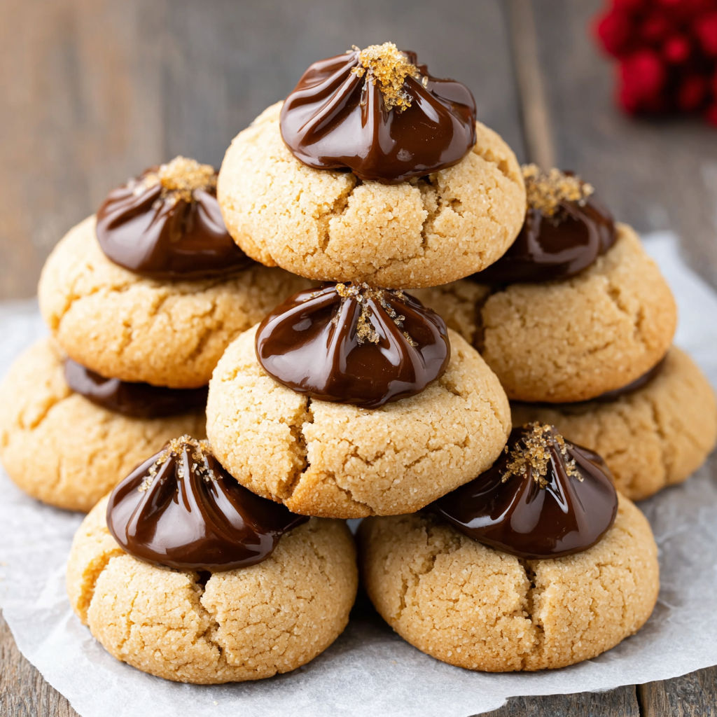 A stack of peanut butter blossom cookies.
