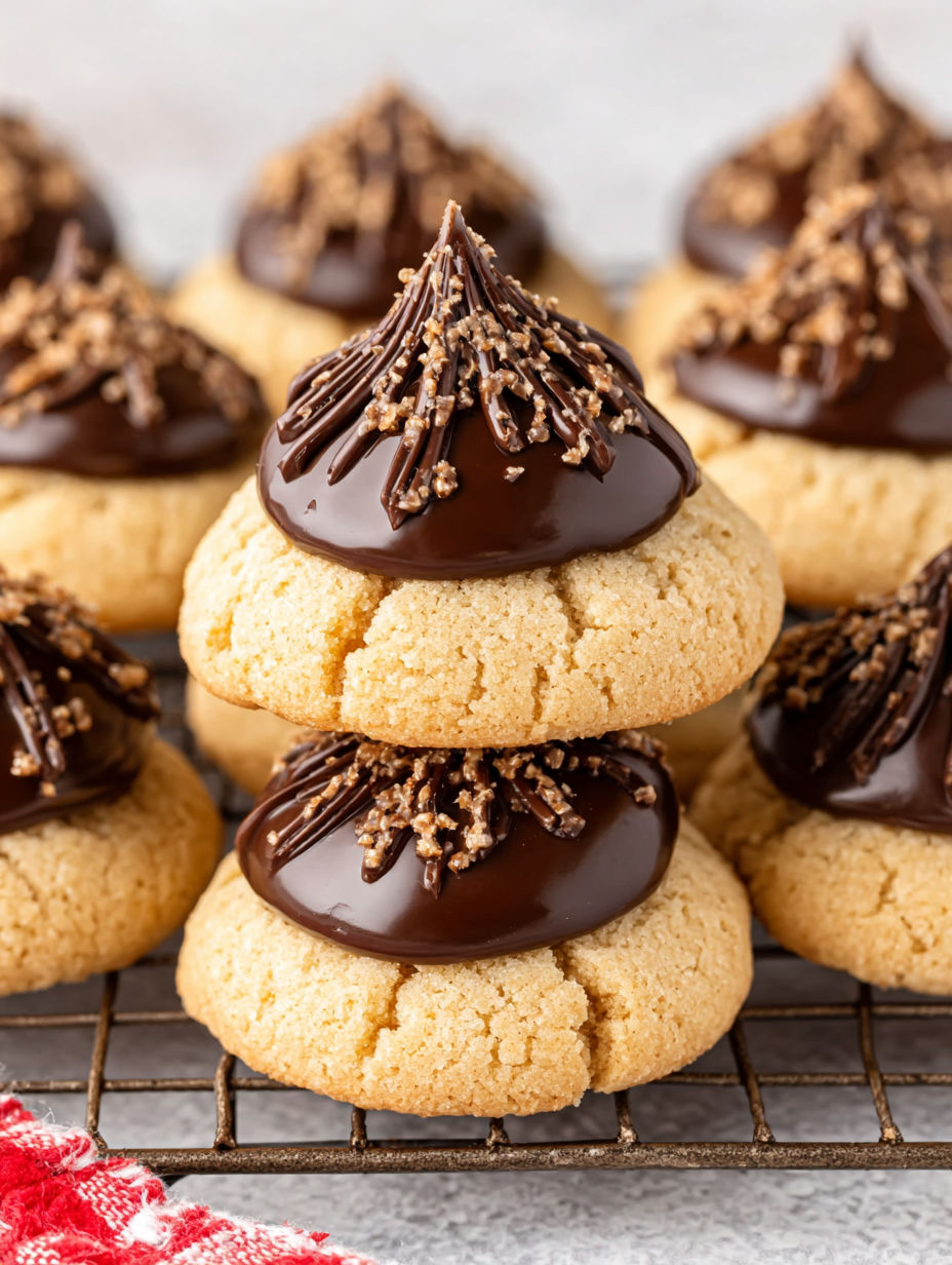 A stack of peanut butter blossom cookies.