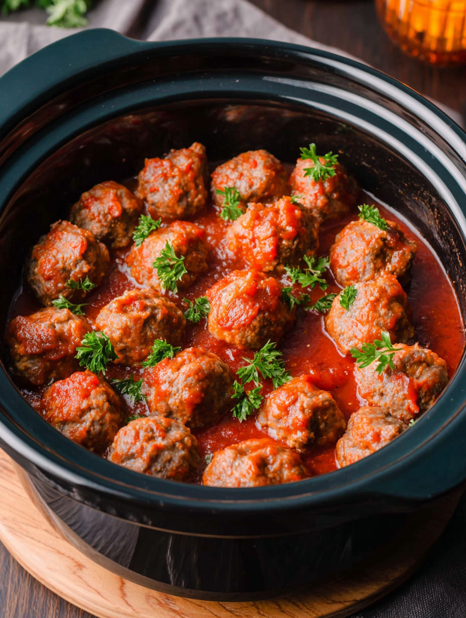 A pot of meatballs with sauce.
