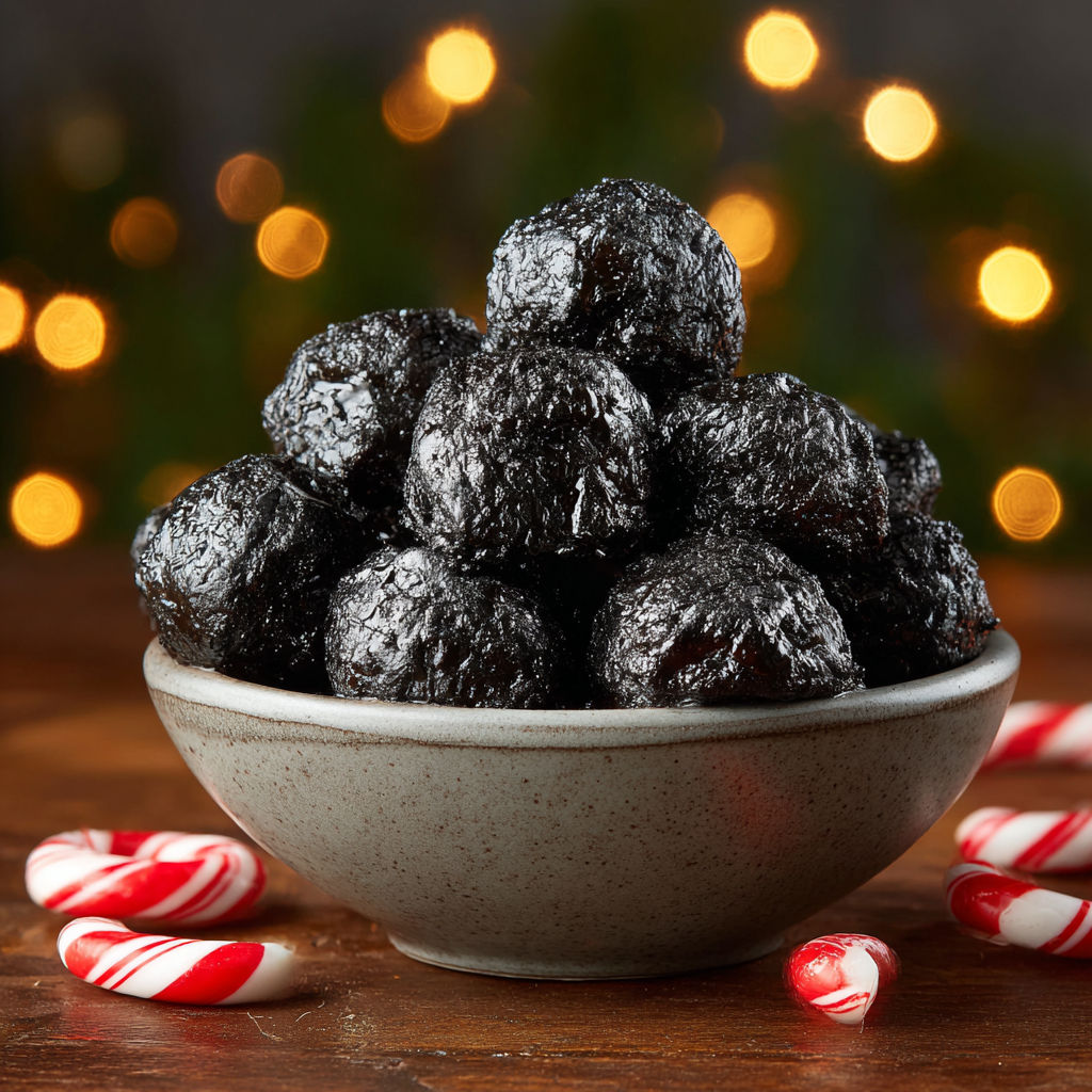 A bowl of coal candy sits on a table.