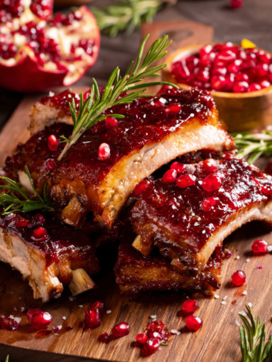 A close up of some meat with a pomegranate glaze.