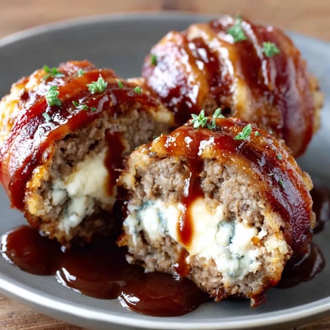Cheddar-stuffed BBQ bacon bombs on a plate.