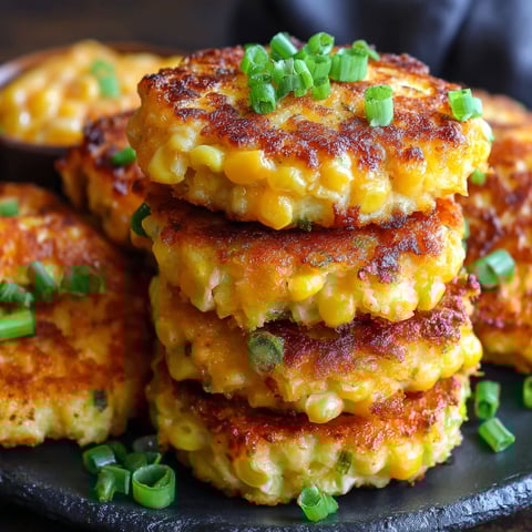 A stack of corn cakes with green onions on top.