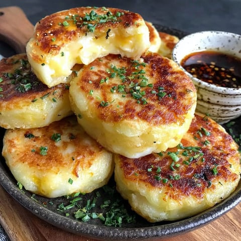 A plate of cheesy stuffed potato cakes.