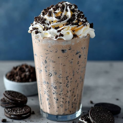 A glass of Cookies and Cream Frappuccino.