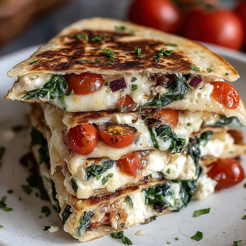 A stack of spinach and feta quesadillas.