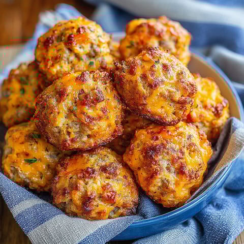 A bowl of Cheddar Bay Sausage Balls.
