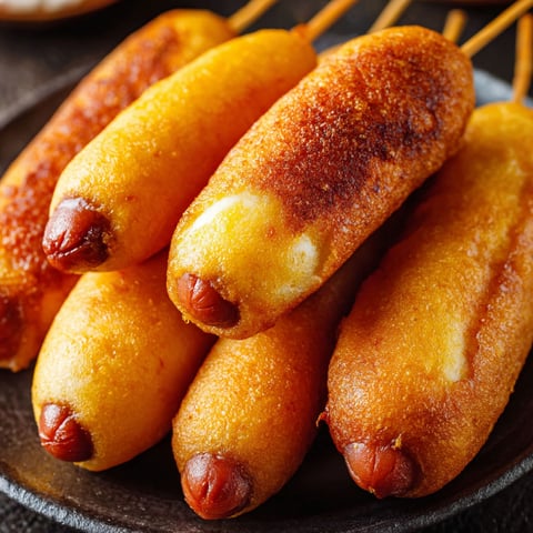 A plate of corn dogs.