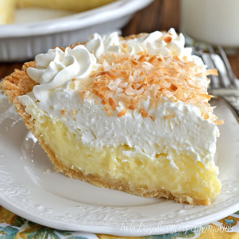 A slice of Grandma's Homemade Coconut Cream Pie.