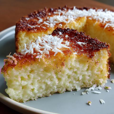 A slice of crustless coconut pie dessert.