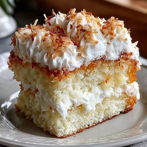 A slice of coconut cloud cake on a plate.