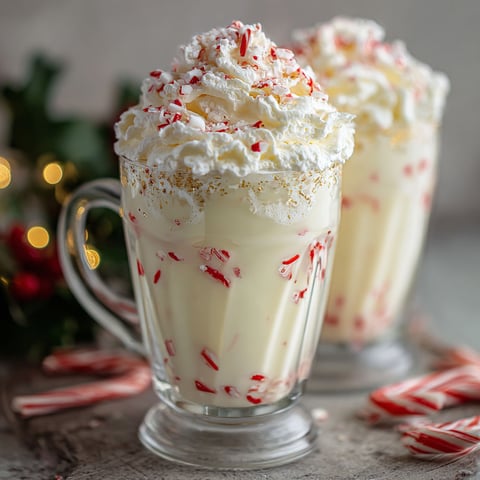 A glass of peppermint milk with red and white stripes.