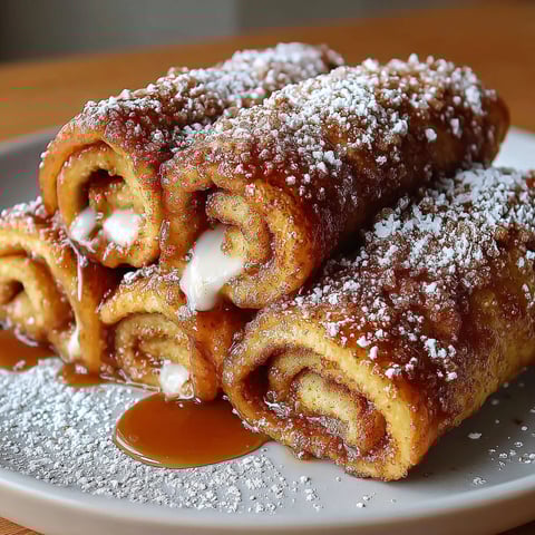 A plate of cinnamon french toast roll-ups.