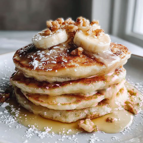 Banana pancakes stacked on a plate.