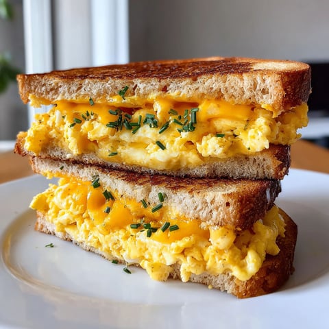 A grilled cheese sandwich with eggs.