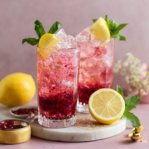 Two glasses of fun jam seltzer drink.