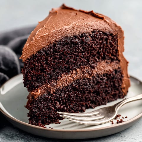 A slice of moist rich chocolate cake.