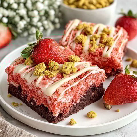 A slice of strawberry crunch brownies.