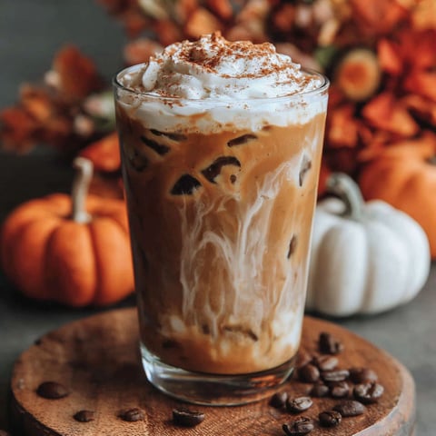 A glass of Starbucks copycat iced pumpkin spice latte.