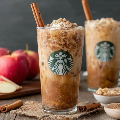 Two glasses of Starbucks Iced Apple Crisp Oatmilk Shaken Espresso.
