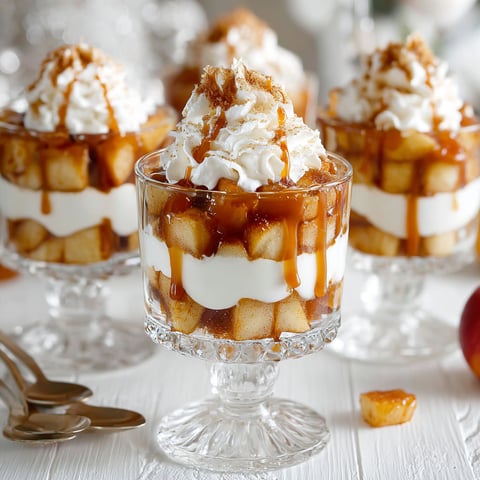 A glass of caramel apple trifle.