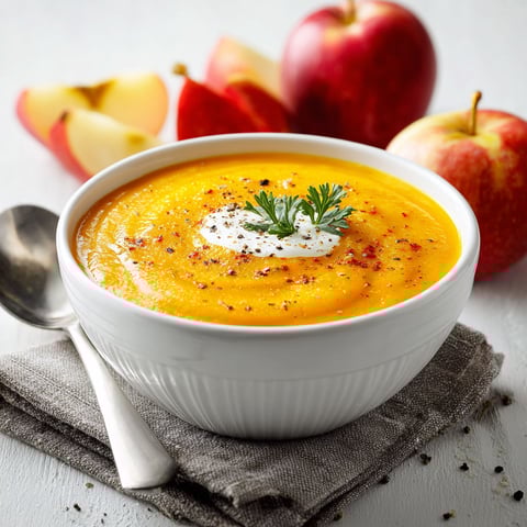 A bowl of soup with a spoon in it.