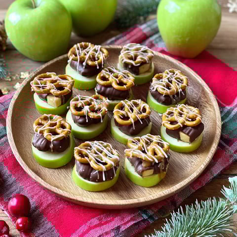 A plate of caramel apple pretzel bites.