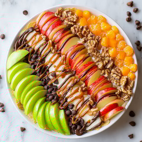 A plate of Caramel Apple Nachos.