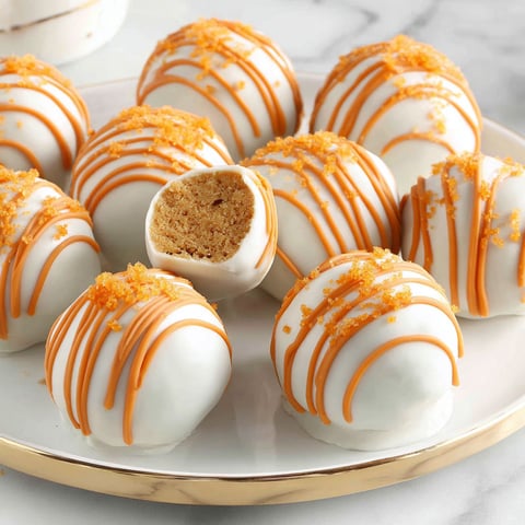 A plate of no-bake pumpkin cheesecake balls.